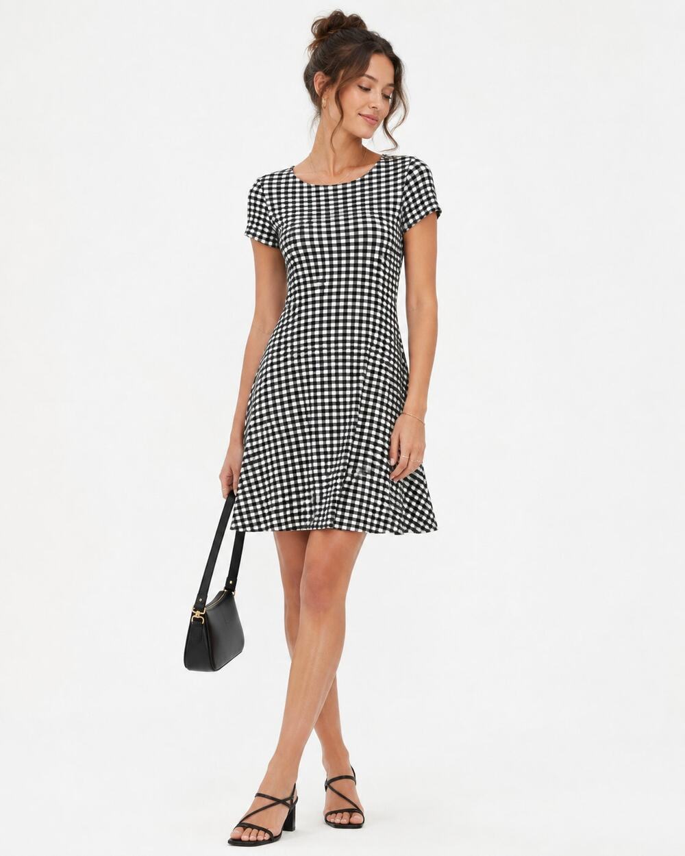 Dorothy Perkins Black White Gingham Short Sleeve ALine Dress Womens 6 Whimsigoth
